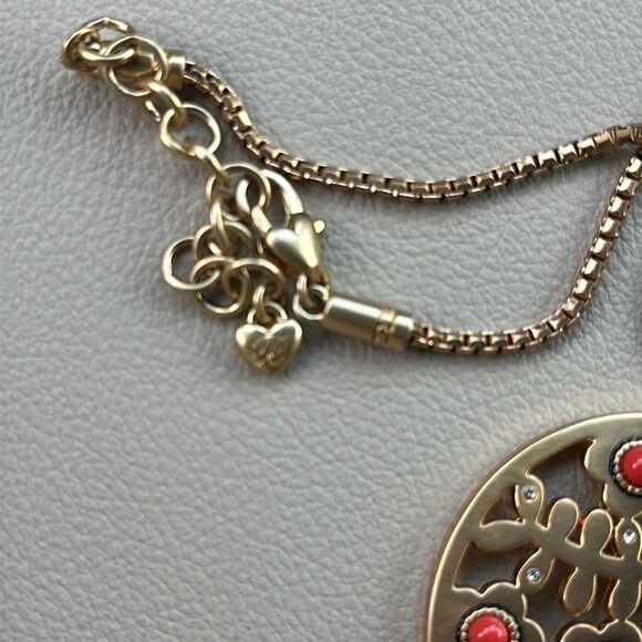 BRIGHTON FRANCESCA Floral Gold Disc Orange Beaded Pendant NECKLACE + pouch - Picture 4 of 5